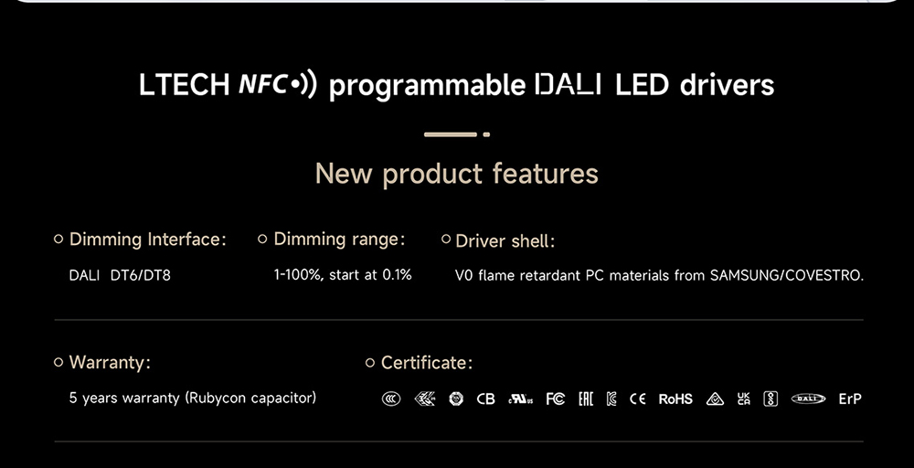 SE-40-300-1050-W1D 40W 300-1050mA NFC CC DALI DT6 LED driver